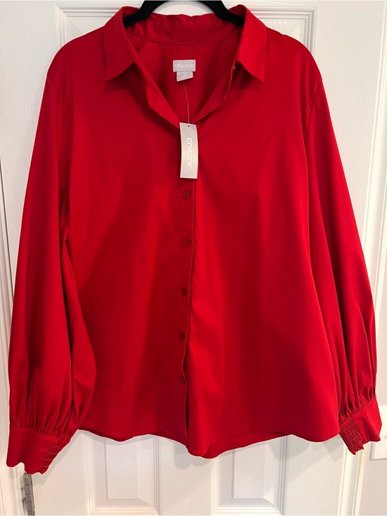 Chico's Tops - NWT Chico's Balloon Sleeve Red Button-Down Collared Blouse Top Structured XL